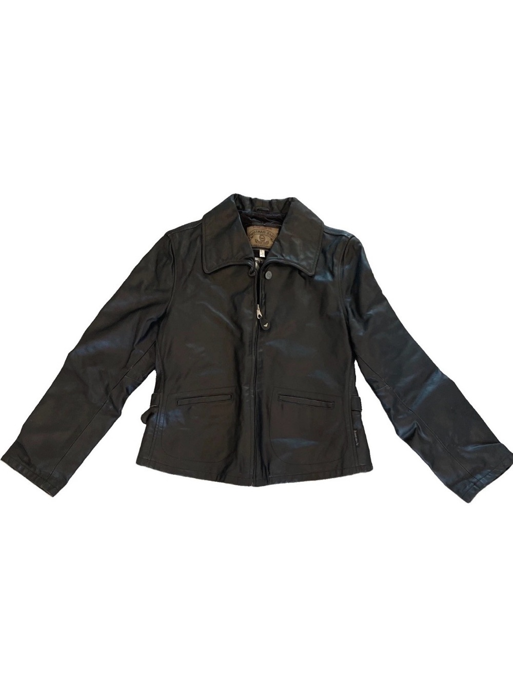 VTG Armani Jeans Zip-Up Black Leather Jacket Women’s 42/US 8 Moto Bomber Biker